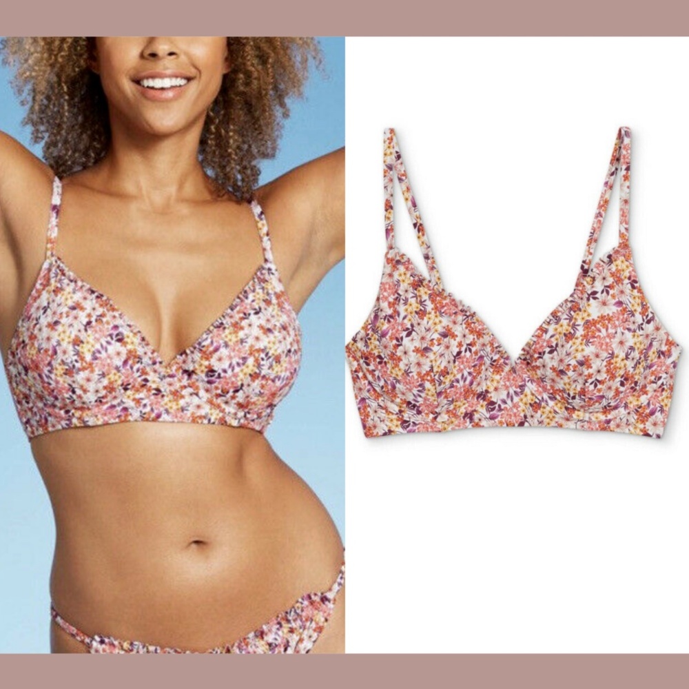 NWT Shade‎ & Shore [ 32B ] Ruffle Trim Bralette Bikini Top Ditsy Floral